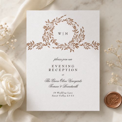 Black Copper Botanical Evening Reception Letterpress Invitation