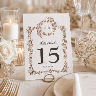 Black Copper Botanical Letterpress Table Numbers