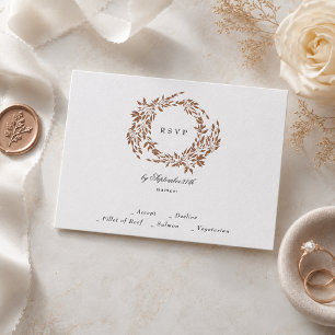 Black Copper Botanical Wedding Letterpress RSVP Cards