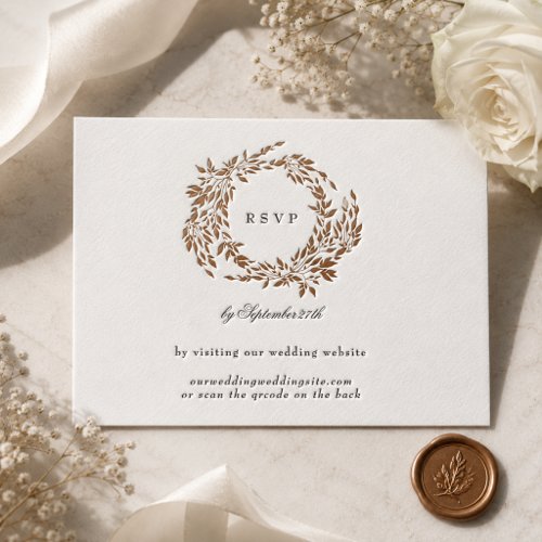 Black Copper Botanical Wedding Website Letterpress RSVP Cards