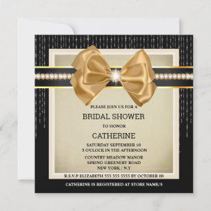 Black copper bow diamond shimmer glitter glow invitation