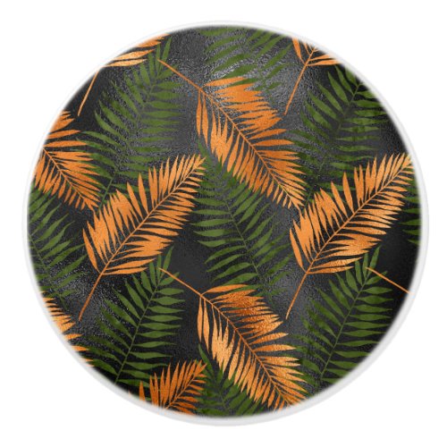 Black Copper Brown Palm Tree Leaf Glam Tropical Ceramic Knob