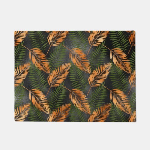 Black Copper Brown Palm Tree Leaf Glam Tropical Doormat