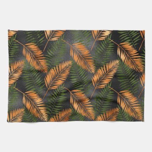 Black Copper Brown Palm Tree Leaf Glam Tropical Kitchen Towel
