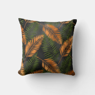 Black Copper Brown Palm Tree Leaf Glam Tropical Throw Pillow