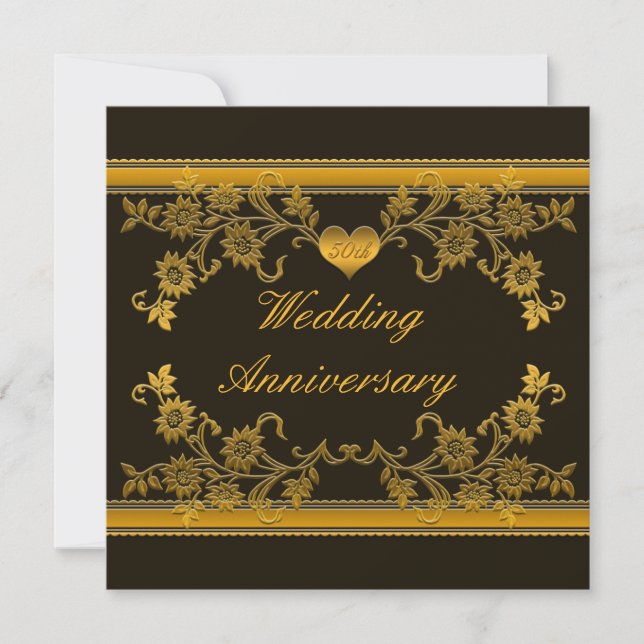 Black, Copper Floral 50th Anniversary Invitation (Front)