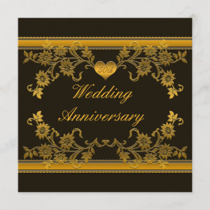 Black, Copper Floral 50th Anniversary Invitation