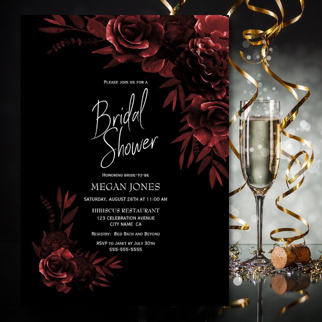 Black Copper Floral Bridal Shower Invitation (Creator Uploaded)
