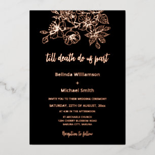 Black Copper Floral   Goth Wedding Foil Invitation
