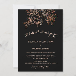 Black Copper Floral   Goth Wedding Invitation