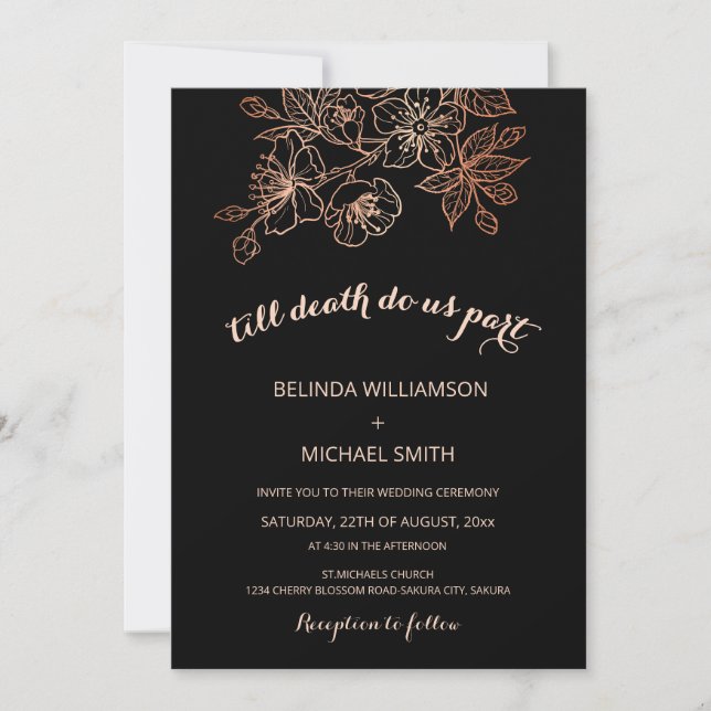 Black Copper Floral | Goth Wedding Invitation (Front)