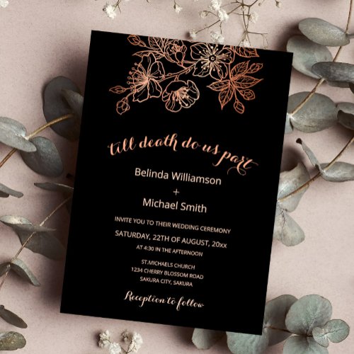 Black Copper Floral  Goth Wedding Invitation
