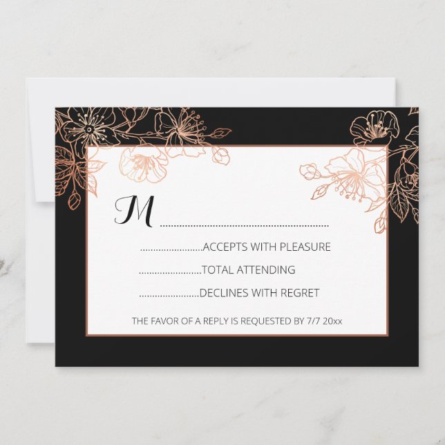 Black Copper Floral | Gothic Wedding RSVP Invitation (Front)