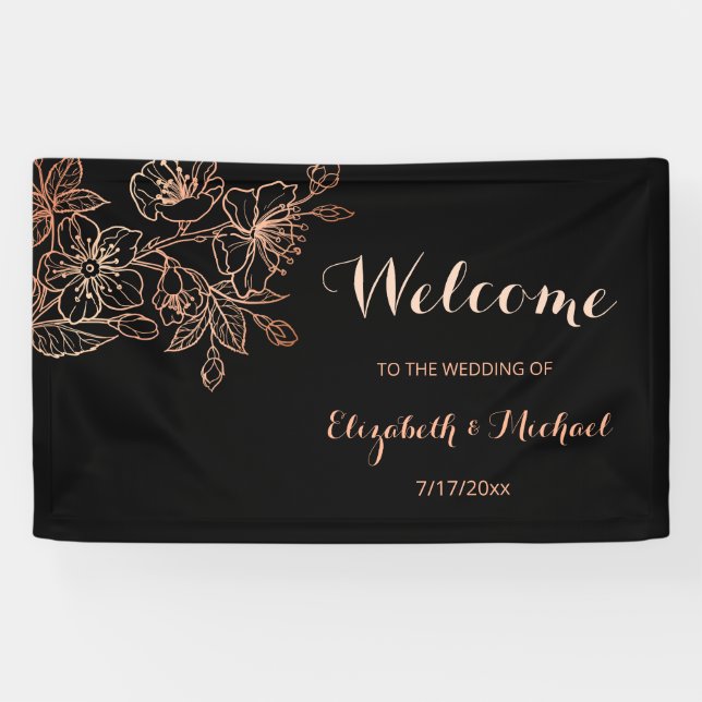 Black Copper Floral | Gothic Wedding Welcome Banner (Horizontal)