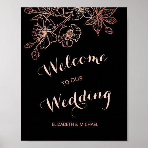 Black Copper Floral  Gothic Wedding Welcome Poster