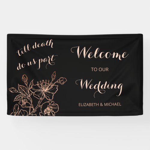 Black Copper Floral Line Art  Wedding Welcome Banner