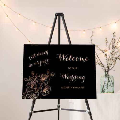 Black Copper Floral Line Art  Wedding Welcome Foam Board