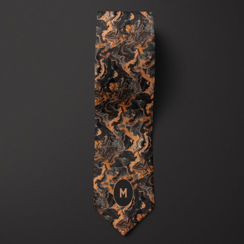 Black  Copper Marbled Monogram Neck Tie