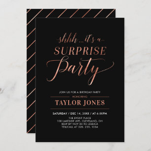 Black & Copper   Modern Surprise Birthday Party Invitation