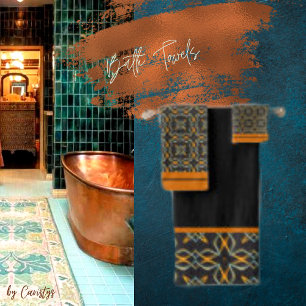 Black Copper Silver Bath Towel Set