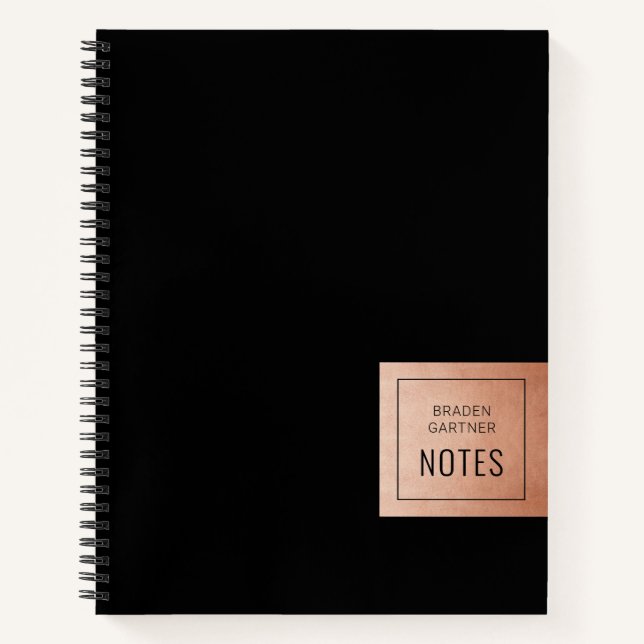 Black Copper Simple Personalized Name Notebook (Front)