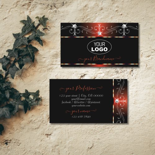 Black Copper Squiggles Sparkle Diamonds with Logo Business Card