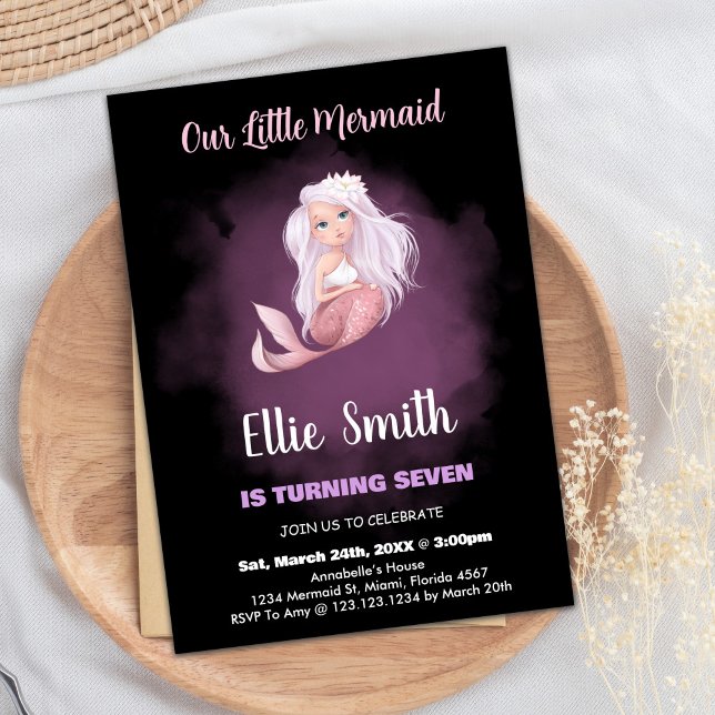  Black Copper Tail Mermaid Birthday Invitations (Black Copper Tail Mermaid Birthday Invitations)