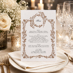 Black Copper Wreath Letterpress Wedding Menu Card