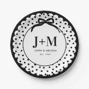 Black Coquette Bow Anniversary Initials Paper Plates