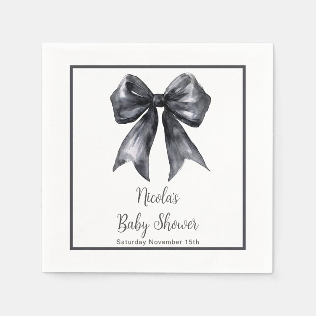 Black Coquette Bow Baby Shower Napkins (Front)