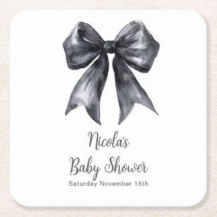 Black Coquette Bow Baby Shower Square Paper Coaster