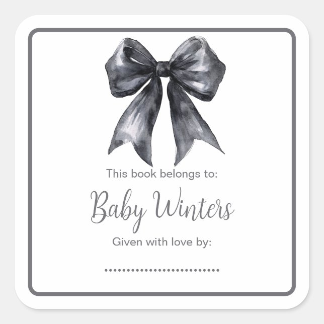 Black Coquette Bow Baby Shower Square Sticker (Front)
