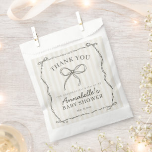 Black Coquette Bow Beige Baby Shower Dessert Favor Bag