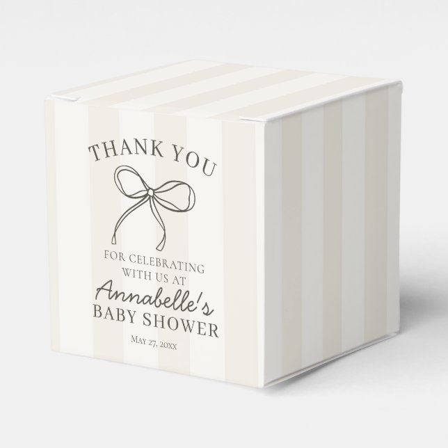 Black Coquette Bow Beige Baby Shower Dessert Favor Boxes (Front Side)