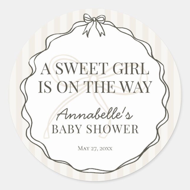 Black Coquette Bow Beige Baby Shower Invite Seal (Front)
