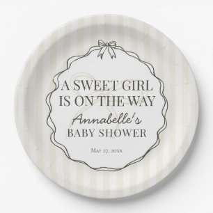 Black Coquette Bow Beige Baby Shower Table Decor Paper Plates