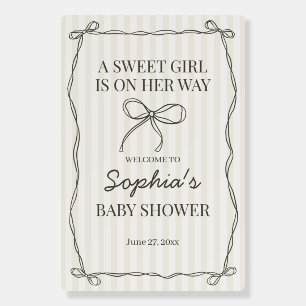 Black Coquette Bow Beige Baby Shower Welcome Foam Board