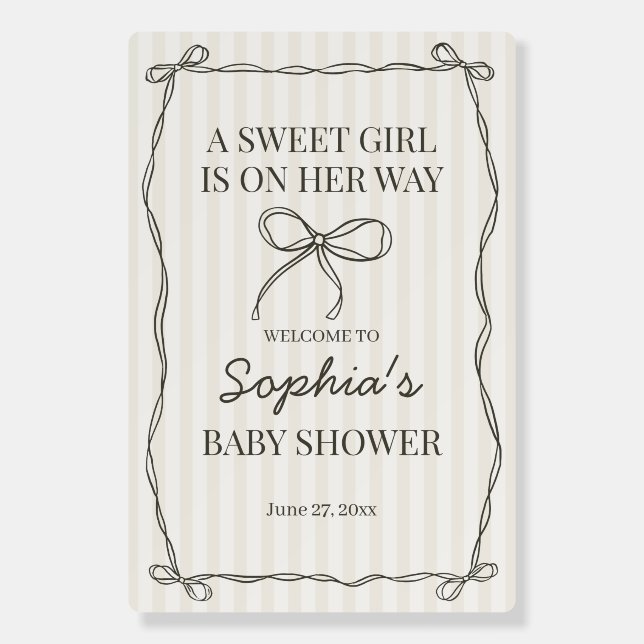 Black Coquette Bow Beige Baby Shower Welcome Foam Board (Front)