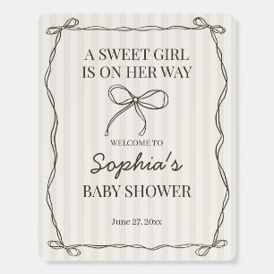 Black Coquette Bow Beige Baby Shower Welcome Foam Board