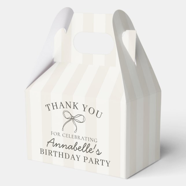 Black Coquette Bow Beige Birthday Party Dessert Favor Boxes (Front)