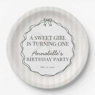 Black Coquette Bow Beige Birthday Table Decor Paper Plates