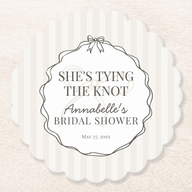 Black Coquette Bow Beige Bridal Shower Brunch Paper Coaster (Front)