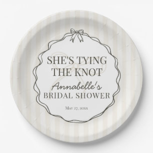 Black Coquette Bow Beige Bridal Shower Brunch Paper Plates