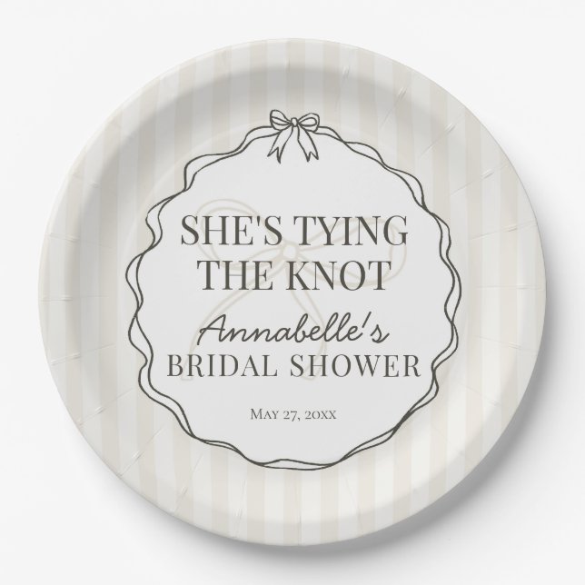 Black Coquette Bow Beige Bridal Shower Brunch Paper Plates (Front)
