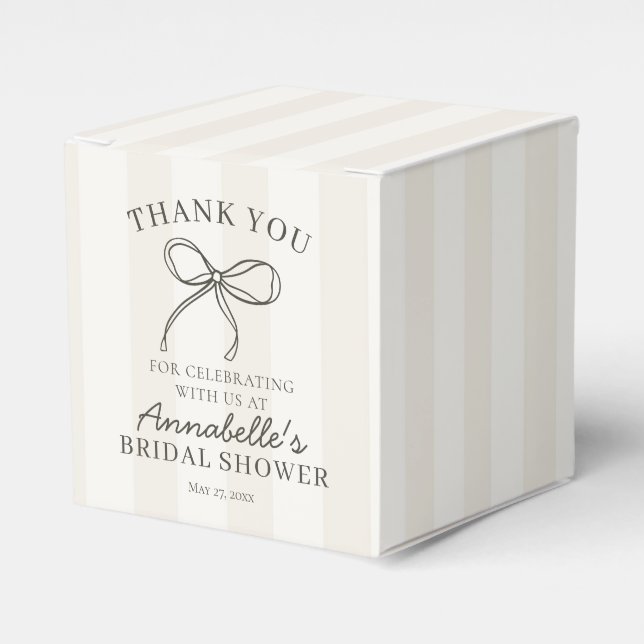 Black Coquette Bow Beige Bridal Shower Dessert Favor Boxes (Front Side)