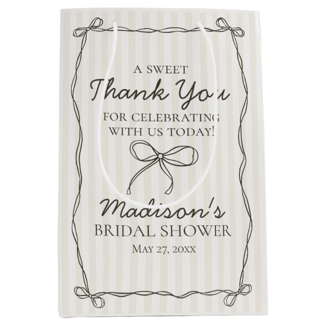Black Coquette Bow Beige Bridal Shower Favor Medium Gift Bag (Front)