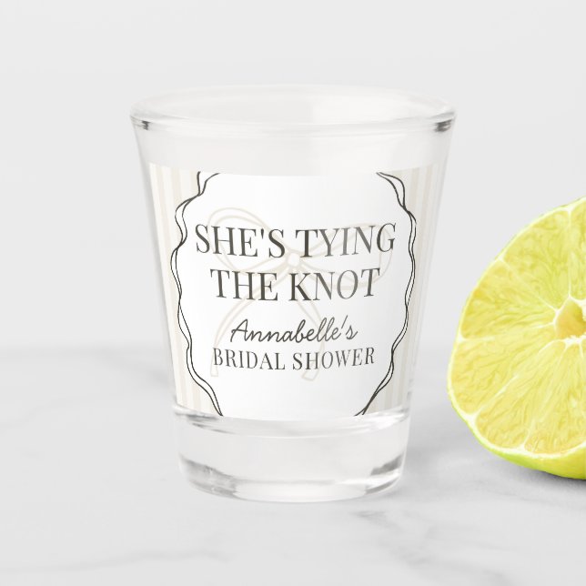 Black Coquette Bow Beige Bridal Shower Favor Shot Glass (Front)