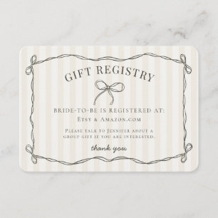 Black Coquette Bow Beige Bridal Shower Registry Enclosure Card