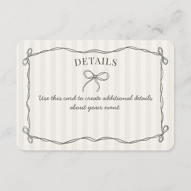 Black Coquette Bow Beige Details Invite Insert (Front)