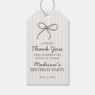 Black Coquette Bow Beige Striped Birthday Favor Gift Tags